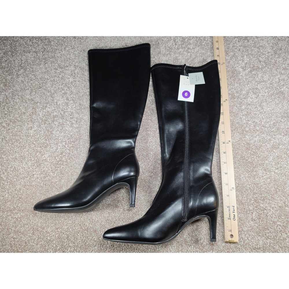 A New Day Nelly Pointed Toe Stiletto Heel Tall Dress Boots Black Womens 6 NEW